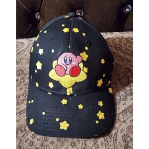 Nintendo Kirby Baseball Cap Hat Mens Black Video Game Stars Kirby Embroidered